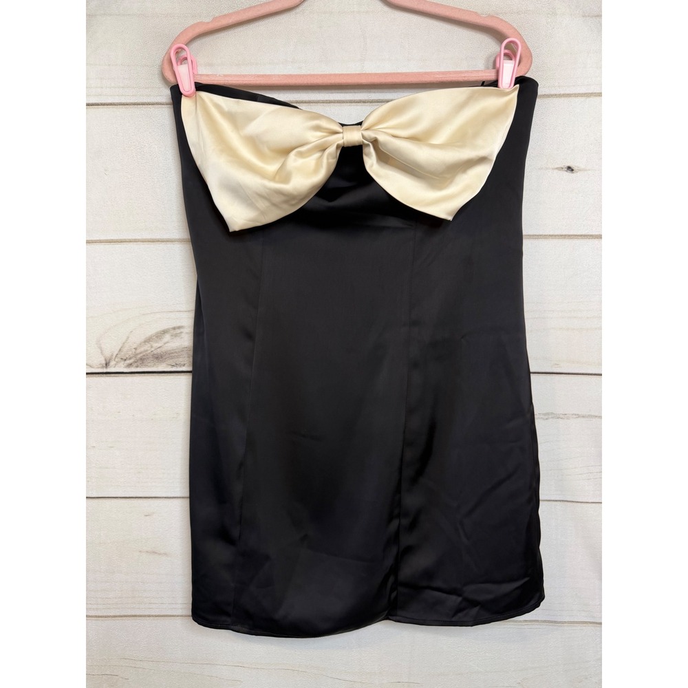 Princess Polly‎ Black Strapless Mini Dress Cream Bow Cocktail Party NWT Size 10